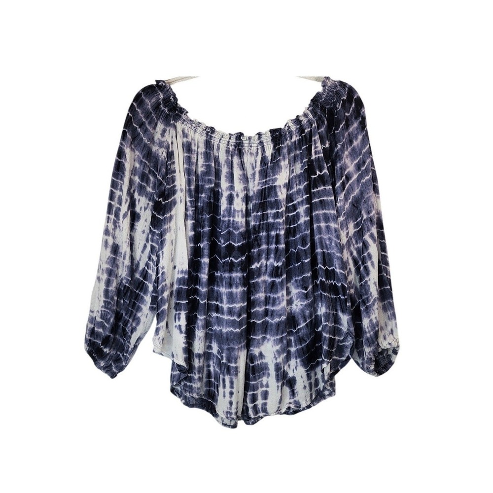 Knox Rose Peasant Top S Purple Tie Dye Boho Off Shoulder‎ Flowy 3/4 Sleeve Rayon - Picture 3 of 4